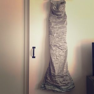 Nicole Miller evening gown, silver & light teal